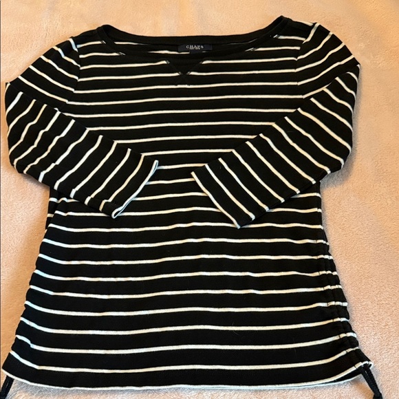 Chaps Tops - Chaps Black and White Striped Long Sleeve Top